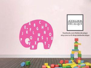 décalque mural  E-015 – Éléphant alphabet