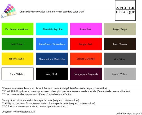 Charte de couleur disponible